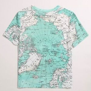 Map print short sleeve tee blue and white Large